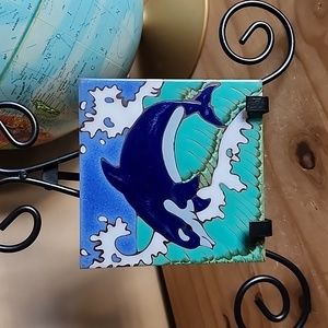 Vintage hand painted dolphin tile hot plate wall hanging